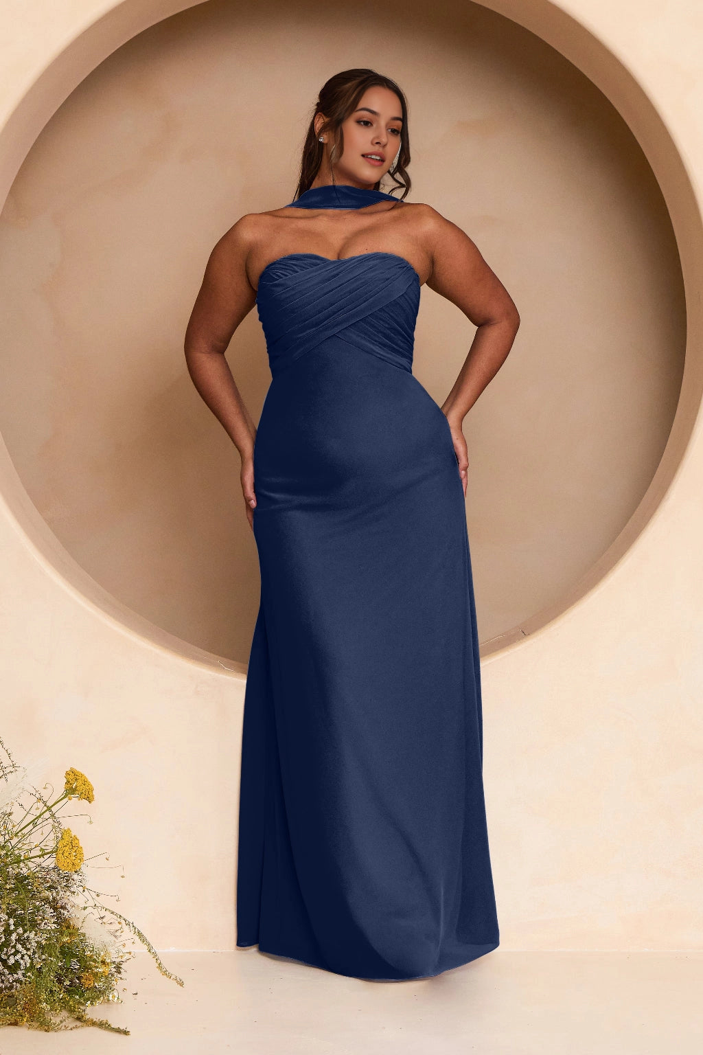 Elegant Sheath Sweetheart Strapless Open Back Floor Length Plus Size Bridesmaid Dress