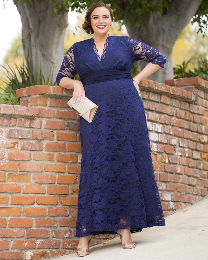 Roselledress 3/4 Sleeve Lace Maxi Plus Size Wedding Guest Dress