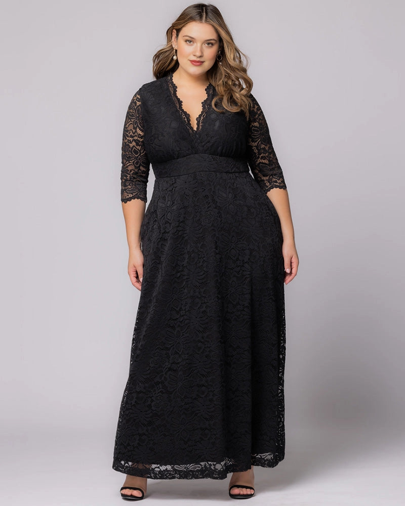 A-Line V-Neck Three-Quarter Sleeve Zip-Back Mother of the Bride Dress