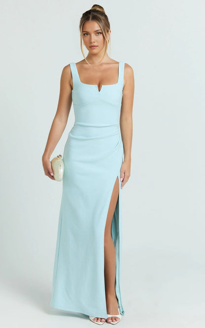 Bodycon Square Notch Neck Sleeveless Low Back Maxi Plus Size Wedding Guest Dress
