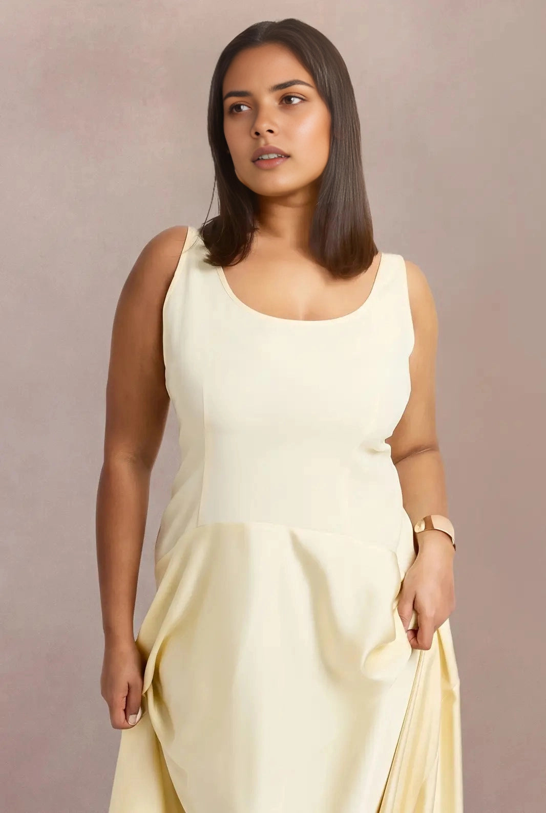 Roselledress Satin Sleeveless Scoop‑Neck A‑Line Floor‑Length Plus Size Wedding Guest Dress