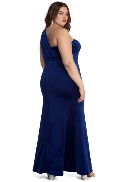 Plus Size Velvet One-Shoulder Sweetheart Slit Mermaid Long Prom Dress