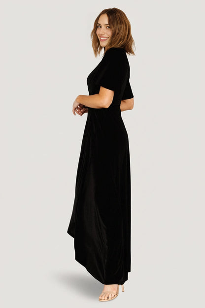 Soft A‑line V‑Neck Flutter Sleeve Closed‑Back Maxi Mother Of Bride Dress