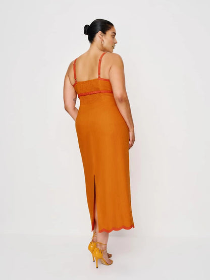 Roselledress Ruffle‑Trim Spaghetti‑Strap Ruched Midi Plus Size Wedding Guest Dress