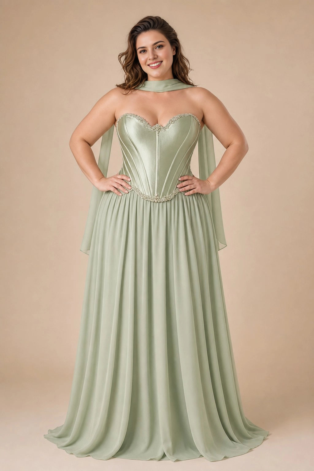 A-Line Strapless Corset Lace Up Back Chiffon Plus Size Bridesmaid Dress