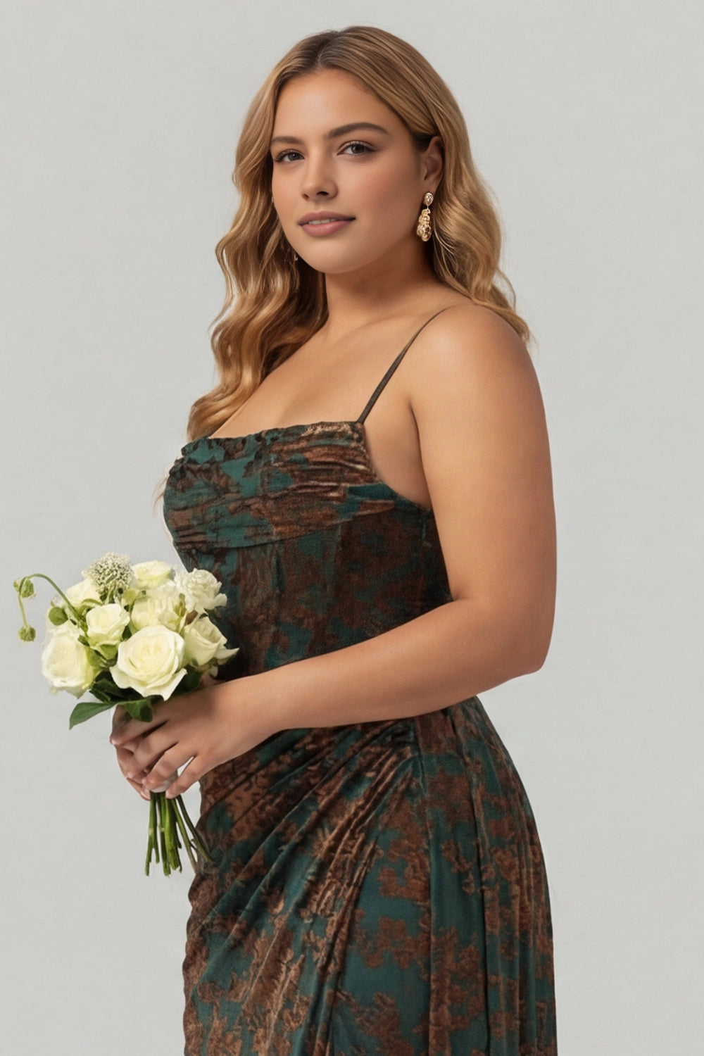 Plus Size Elegant A-Line Square Neck Spaghetti Strap Slit Long Open Back Prom Dress
