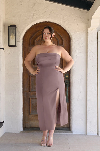 Elegant Sheath Straight Neck Strapless Zipper Back Plus Size Wedding Guest Dress