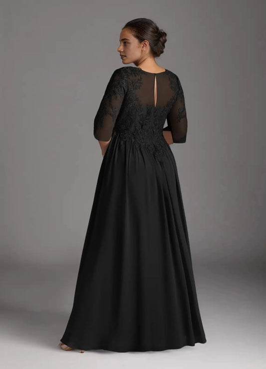 Roselledress formal lace chiffon dress sheer keyhole back curvy evening gown back shot