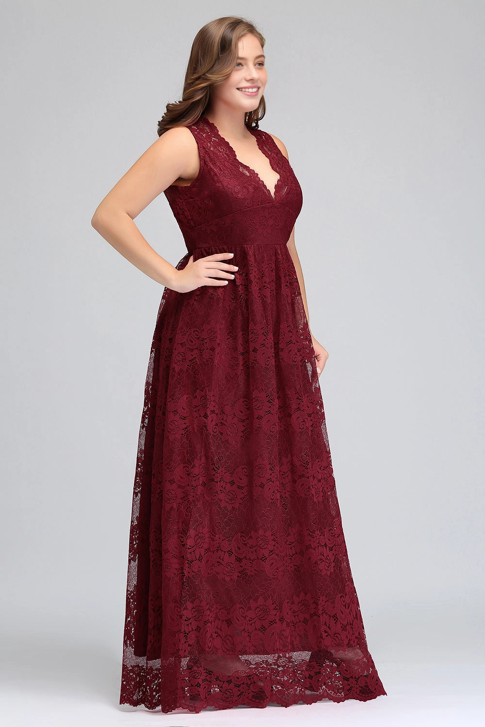 Roselledress Romantic A-Line V-Neck Sleeveless Zipper Back Floor Length Plus Size Mother Of The Bride Dress