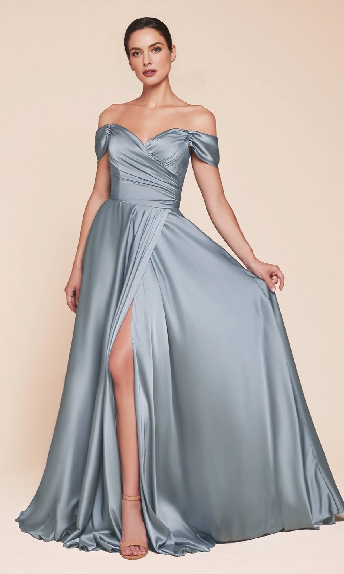 RoselleDress Olive Off Shoulder Wrap Satin Prom Dress