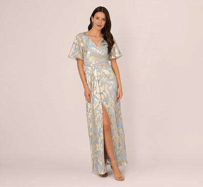 Luxurious A-Line V-Neck Flutter-Sleeve Closed-Back Floor-Length Mother of the Bride Dresses