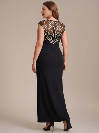 Roselledress Forest Green Sheath Boat Neck Cap Sleeve Zip Back Floor Length Plus Size Wedding Guest Dress