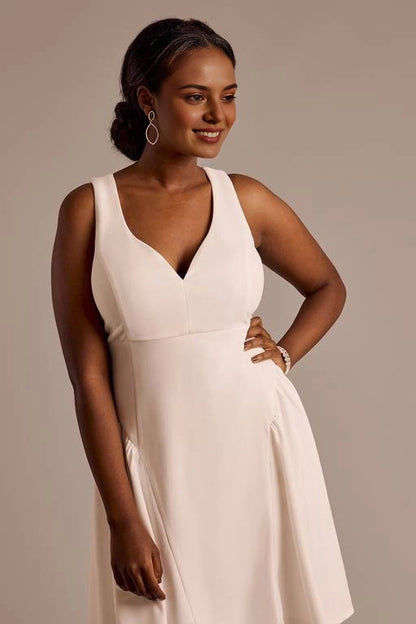 Flowy A-Line V-Neck Sleeveless Bow Back Mini Homecoming Dress
