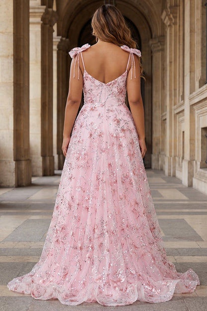 dress plus size blush floral tulle formal dress v-back bow spaghetti strap long evening gown