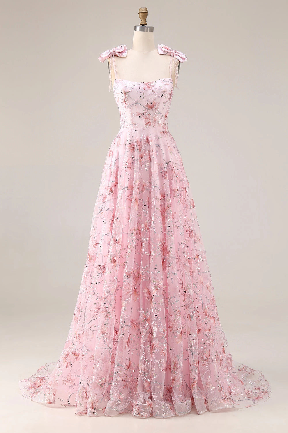 Blush Plus Size A-Line Square Neck Strap V-Back Long Prom Dress