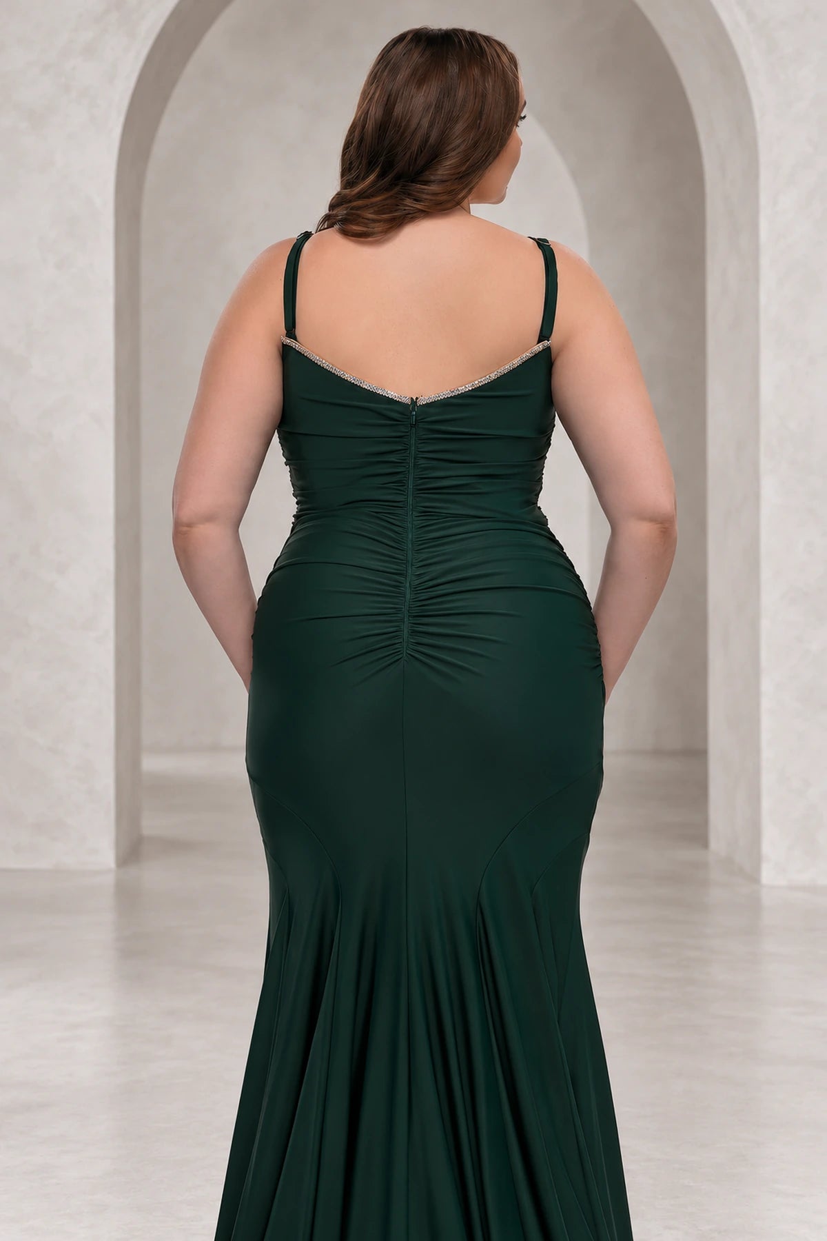 Elegant Jersey Mermaid V-Neck Sleeveless V-Back Floor-Length Plus Size Prom Dress