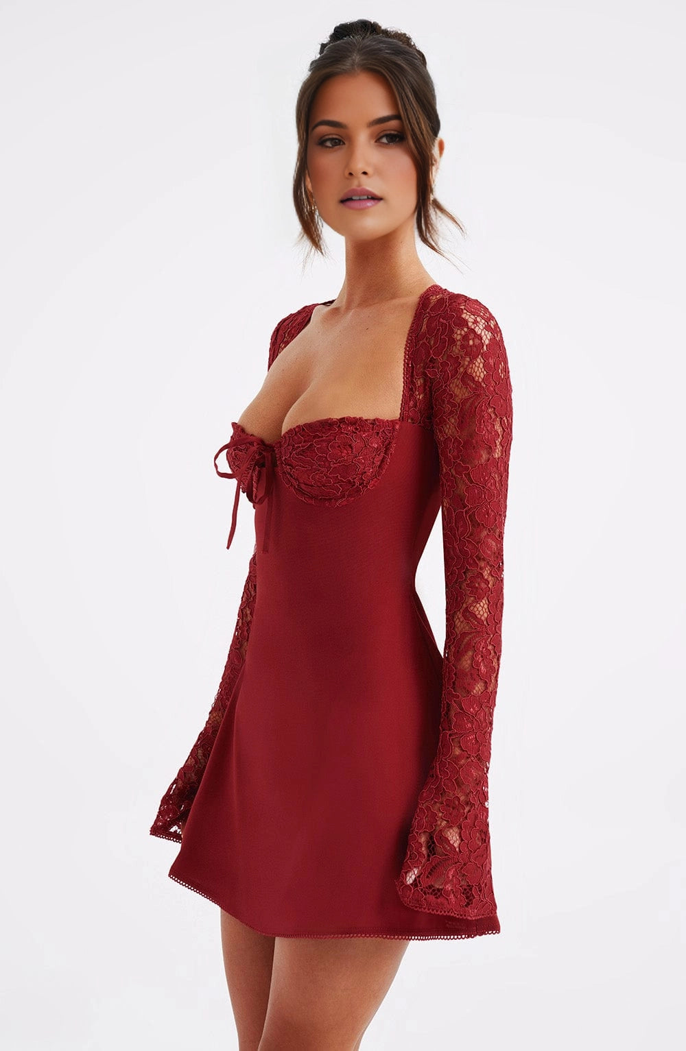 White Bodycon Sweetheart Lace Sleeve Corset Back Mini  Homecoming Dress