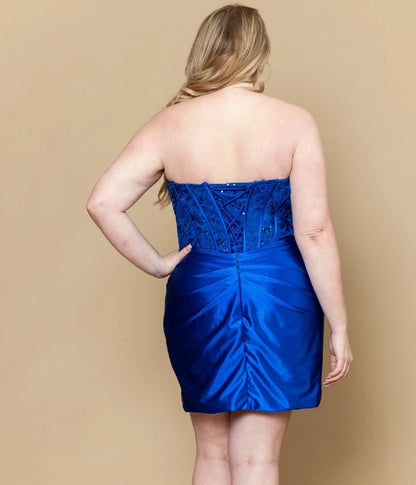Chic Plus Size Bodycon Strapless Cowl Lace-Up Short Satin Homecoming Dress