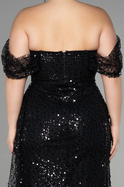 Glamorous Plus Size Sheath Off Shoulder Sequin Zipper Back Long Evening Dress