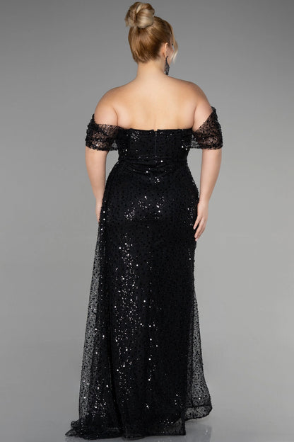 Glamorous Plus Size Sheath Off Shoulder Sequin Zipper Back Long Evening Dress