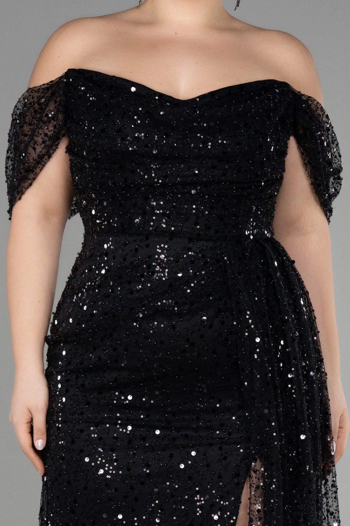 Glamorous Plus Size Sheath Off Shoulder Sequin Zipper Back Long Evening Dress