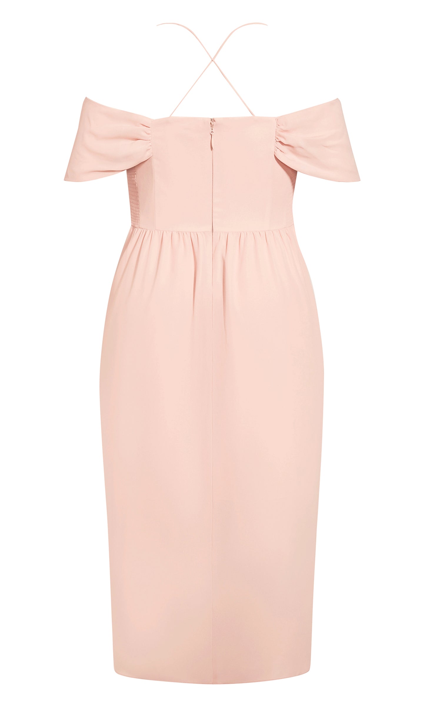 Dusty Rose Off‑The‑Shoulder Criss‑Cross Back Midi Plus Size Wedding Guest Dress