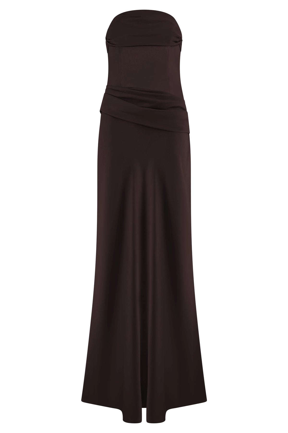 Roselledress Chocolate Brown Plus Size Strapless Draped Long Bridesmaid Dress