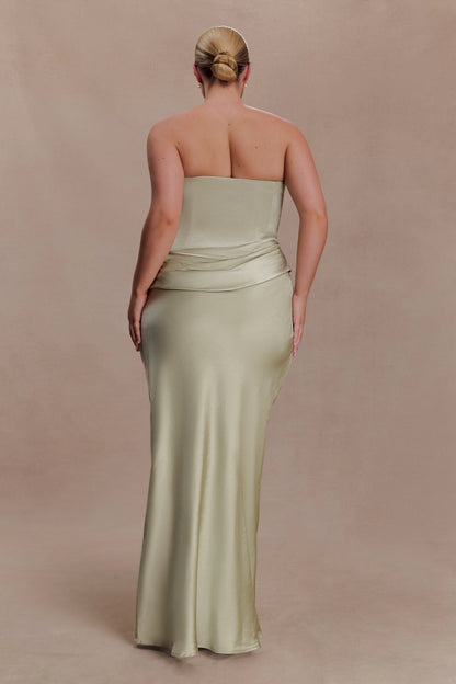 Roselledress Chocolate Brown Plus Size Strapless Draped Long Bridesmaid Dress