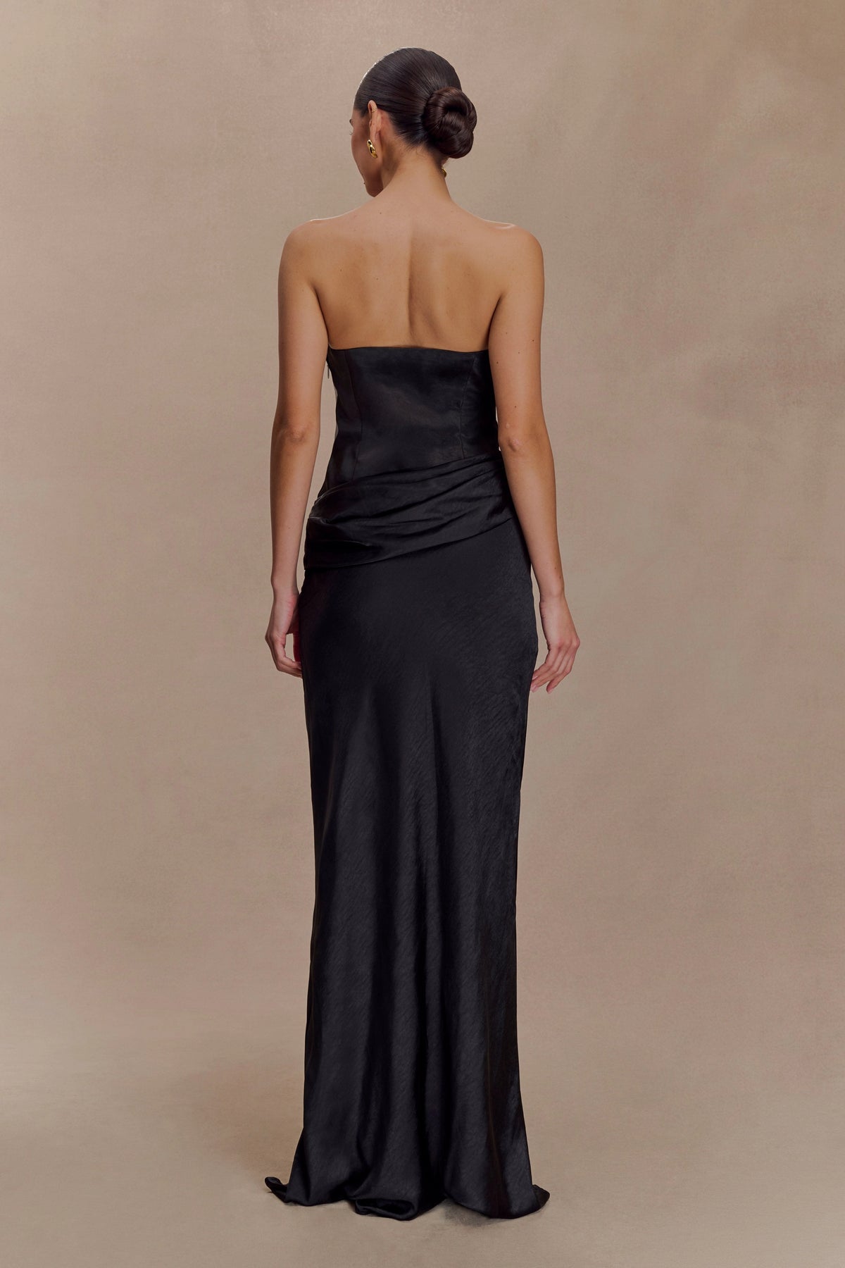 Roselledress Chocolate Brown Plus Size Strapless Draped Long Bridesmaid Dress