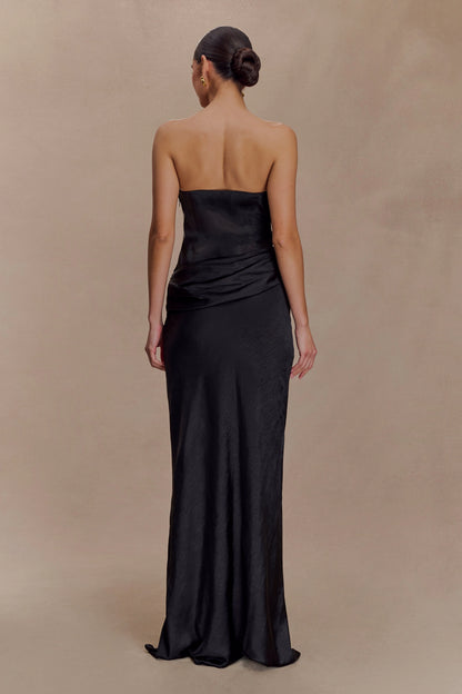 Roselledress Chocolate Brown Plus Size Strapless Draped Long Bridesmaid Dress