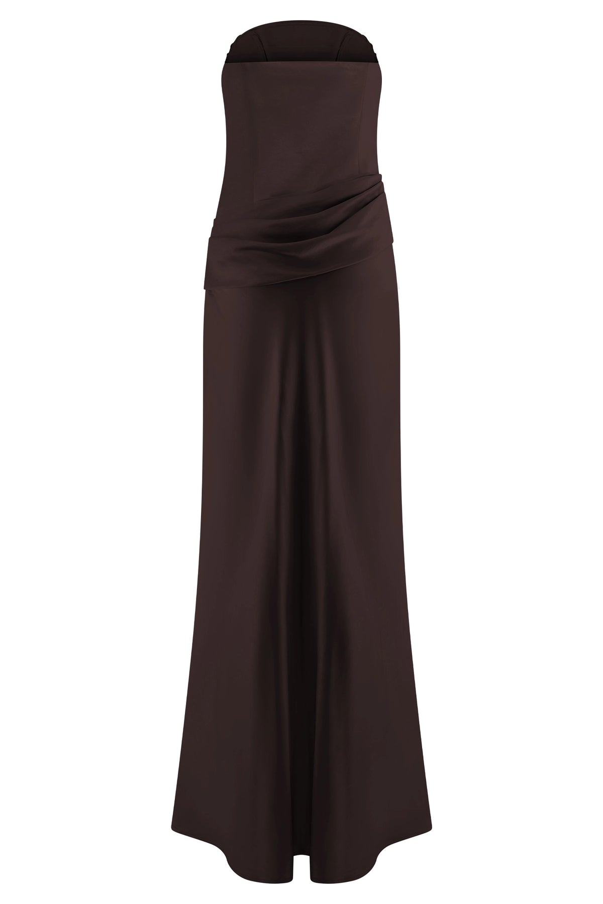Roselledress Chocolate Brown Plus Size Strapless Draped Long Bridesmaid Dress