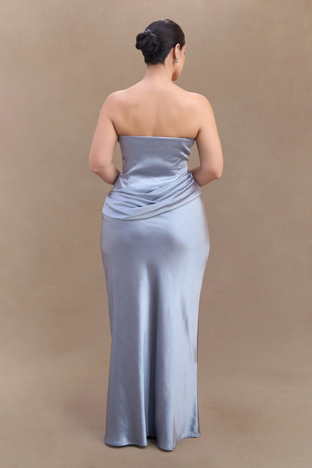 Roselledress Chocolate Brown Plus Size Strapless Draped Long Bridesmaid Dress