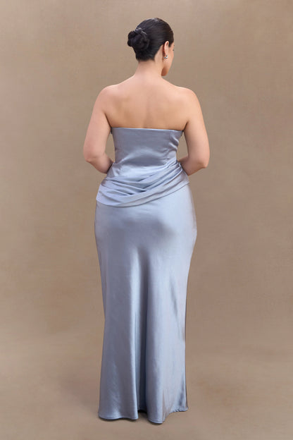 Roselledress Chocolate Brown Plus Size Strapless Draped Long Bridesmaid Dress