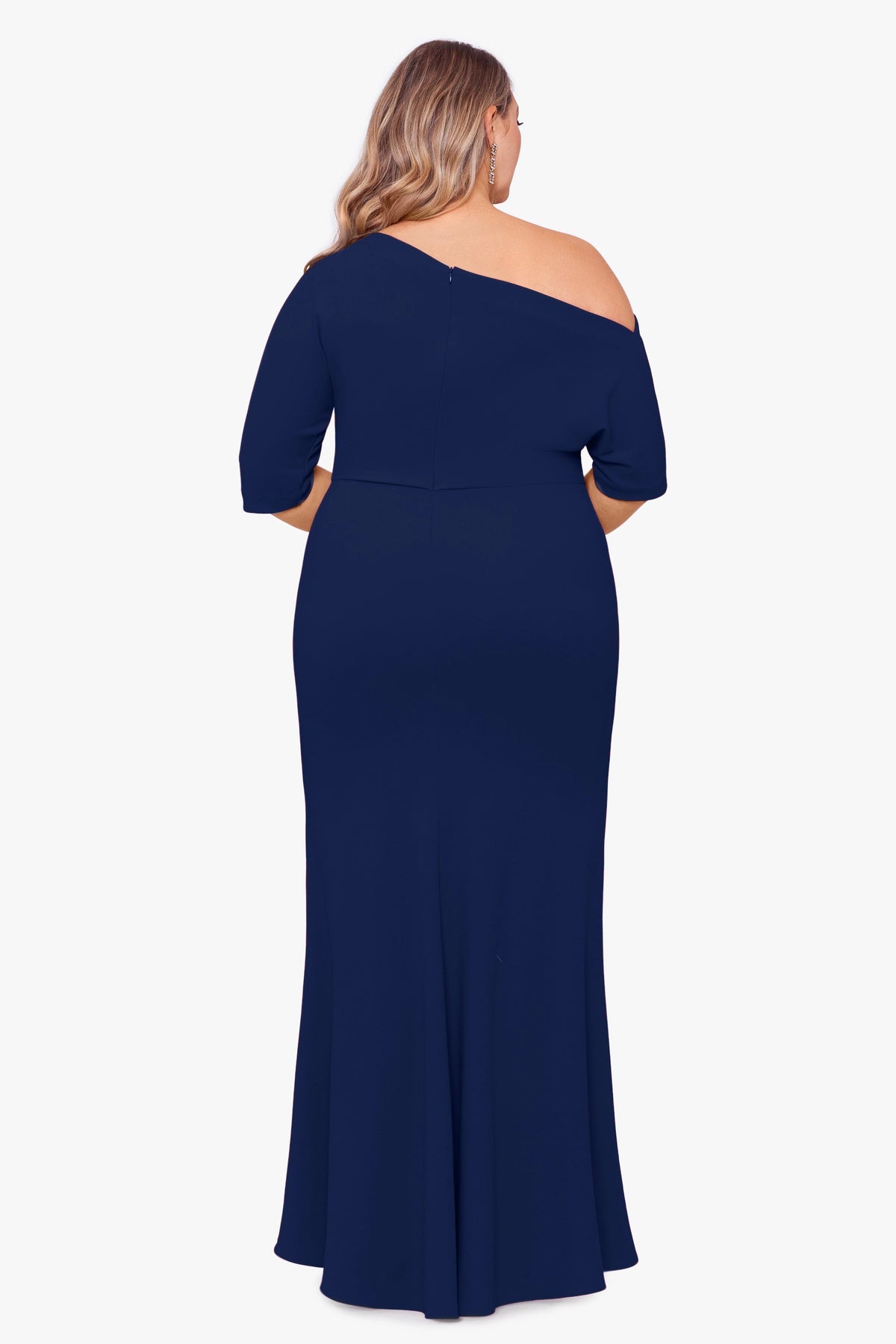 Plus Size Elegant Mermaid Asymmetric Neck Half Sleeve Zipper Back Mother of the Bride Dress
