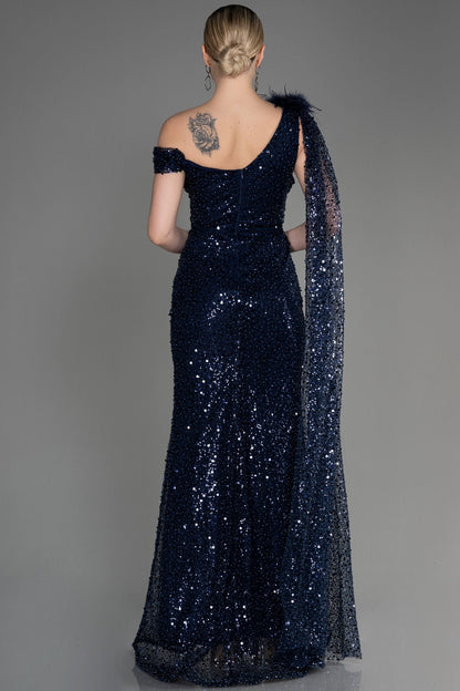 Glamorous Plus Size Mermaid Asymmetric Sequin Sleeve Zipper Back Long Evening Dress