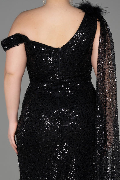 Glamorous Plus Size Mermaid Asymmetric Sequin Sleeve Zipper Back Long Evening Dress