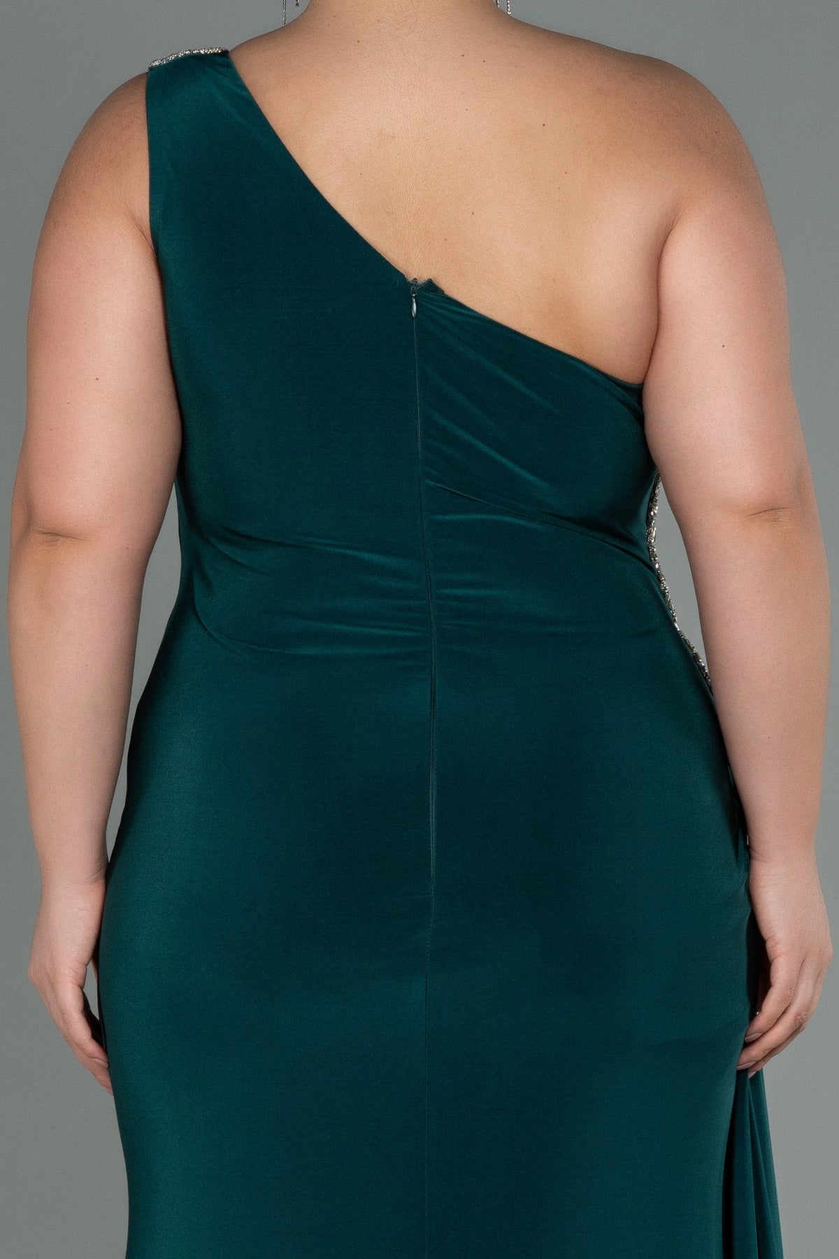 Glamorous Plus Size Sheath One Shoulder Beaded Zipper Back Long Evening Dress