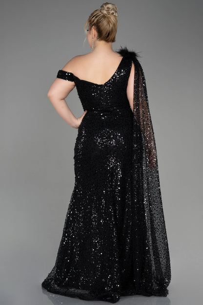 Glamorous Plus Size Mermaid Asymmetric Sequin Sleeve Zipper Back Long Evening Dress