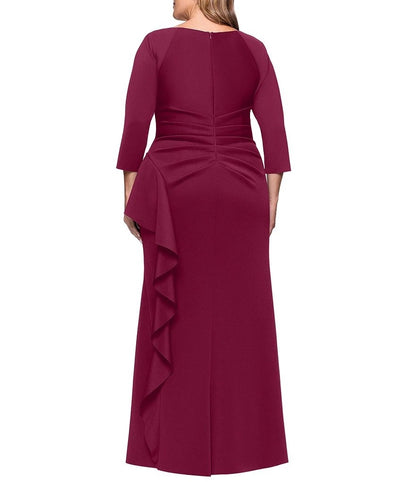 Elegant Plus Size Sheath V-Neck Three-Quarter-Sleeve Zipper-Back Floor-Length Mother of Bride Dress