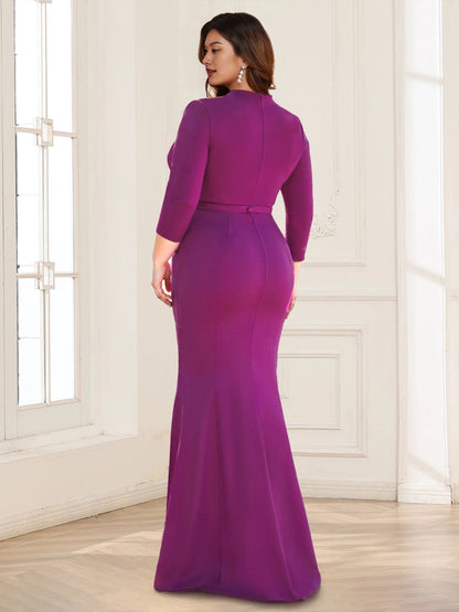 Roselledress plus size mermaid mother dress back view, high back zipper closure magenta wedding guest long dress