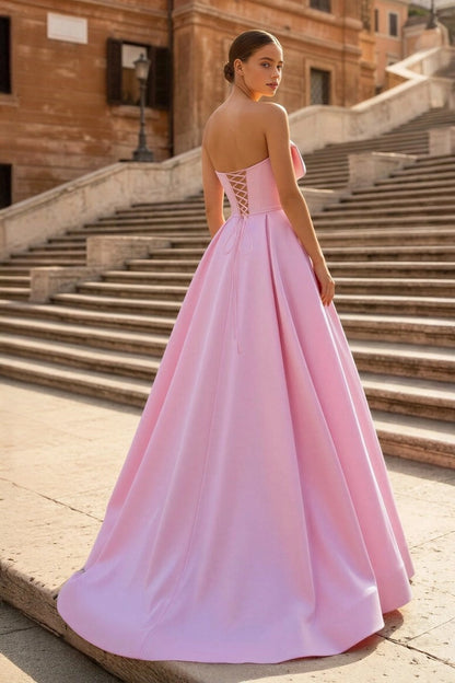roselledress corset lace up open back pink satin ball gown for graduation party