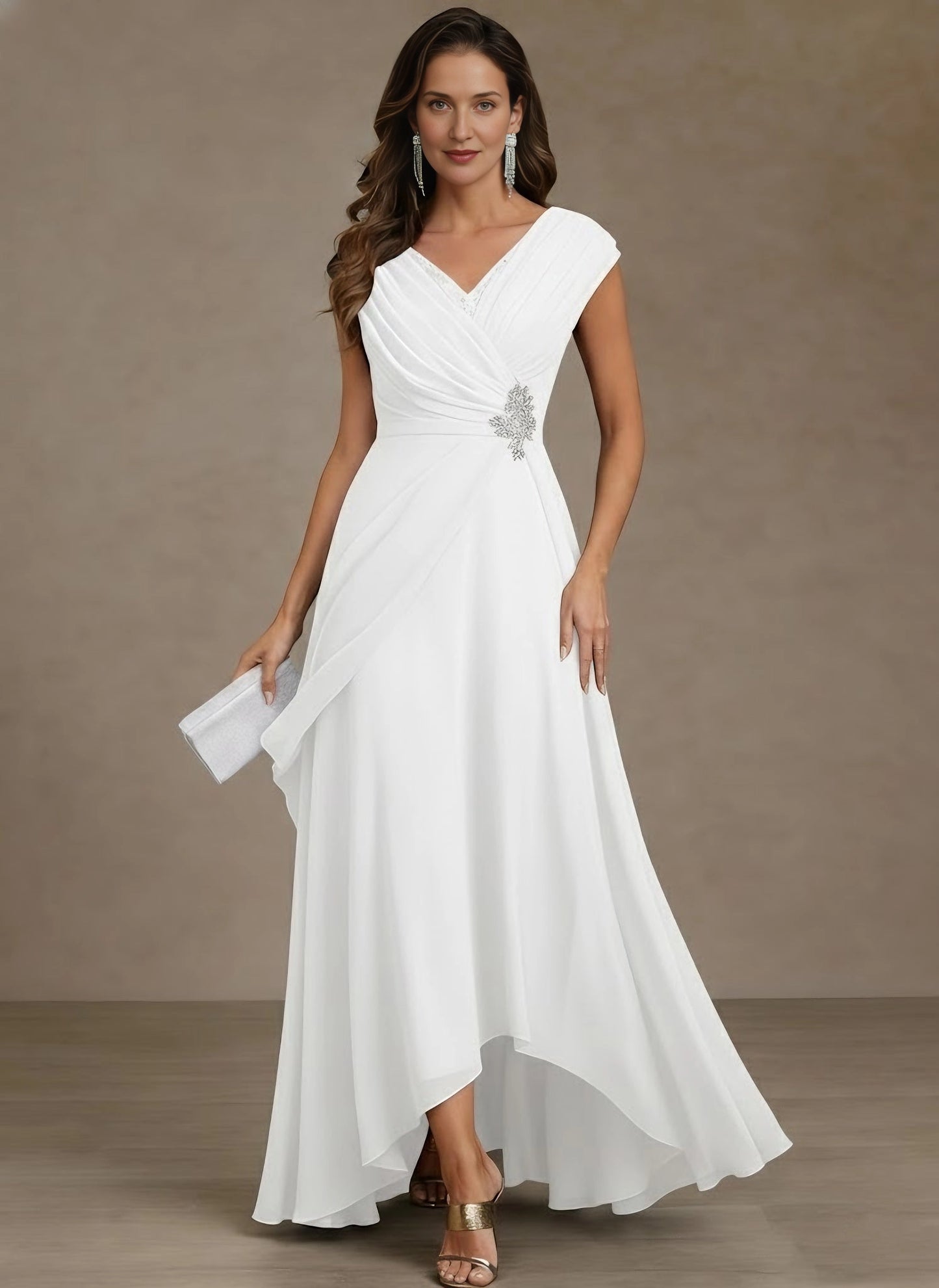 Sophisticated A-Line V-Neck Cap-Sleeve V-Back Floor-Length Mother of the Bride Dresses