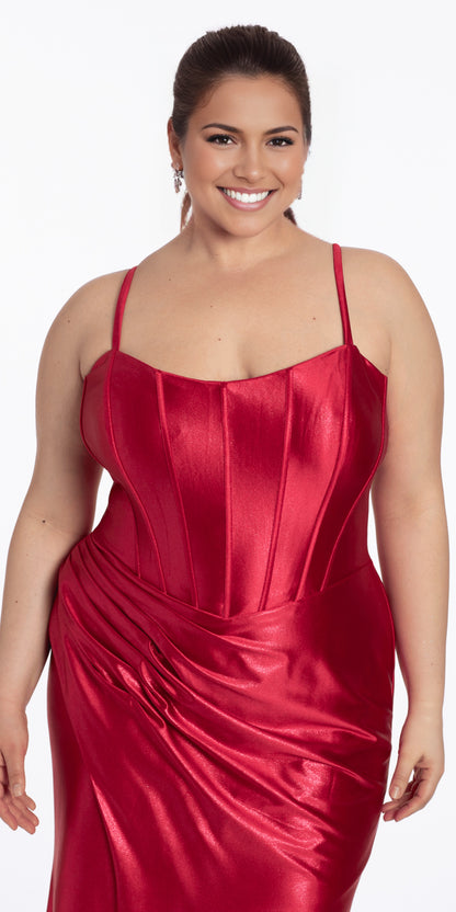 Glamorous Mermaid Sweetheart Spaghetti‑Strap Corset Lace‑Up‑Back Floor‑Length Plus Size Wedding Guest Dress