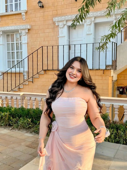 Romantic Plus Size Sheath Strapless Zip Back Long Blush Chiffon Evening Dress