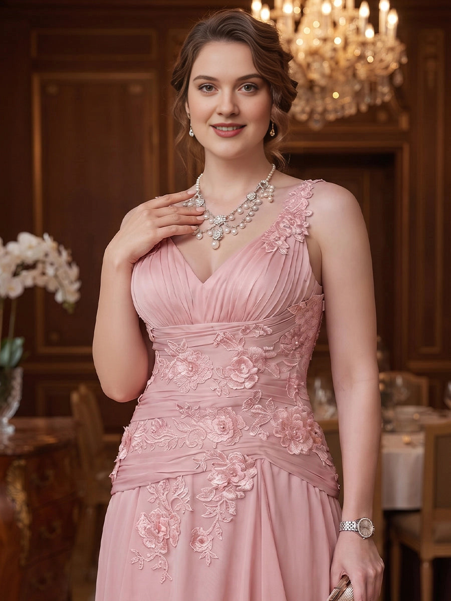Elegant A‑Line V‑Neck Sleeveless Closed‑Back Floor‑Length Plus Size Mother Of The Bride Dress