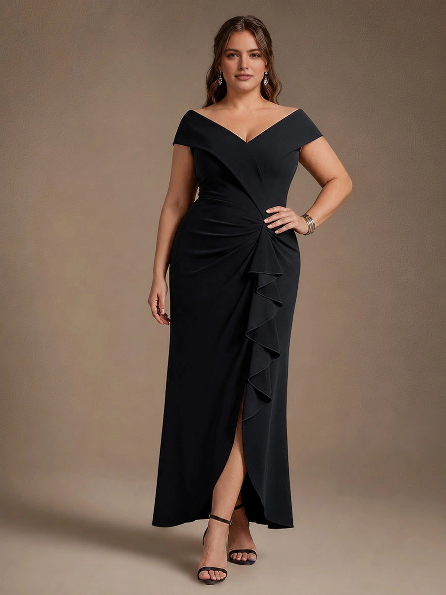 RoselledressTeal Green Plus Size Elegant Off‑Shoulder Ruffle Sleeve Mermaid Maxi Mother of the Bride Dress