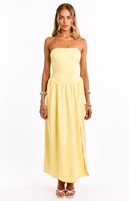 Soft A Line Strapless Plain Back Maxi Long Prom Dress