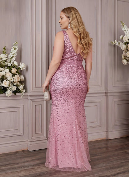 roselledress ombre sparkly low v‑back zipper‑up long formal evening dress