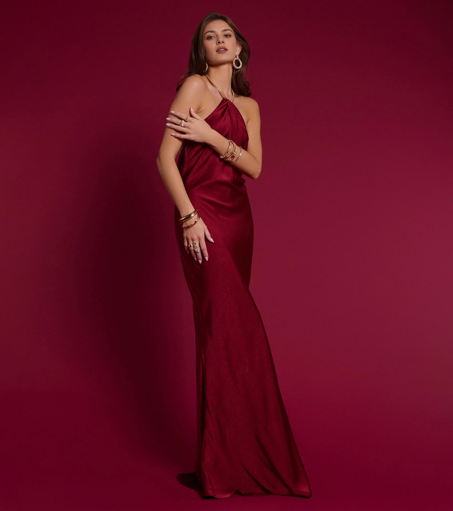 Roselledress Luxury Slim Mermaid Halter Keyhole Cowl Back Floor Plus Size Prom Dress
