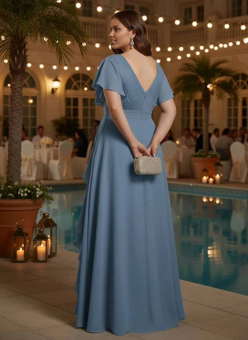 roselledress deep v‑back chiffon long formal prom gown back view
